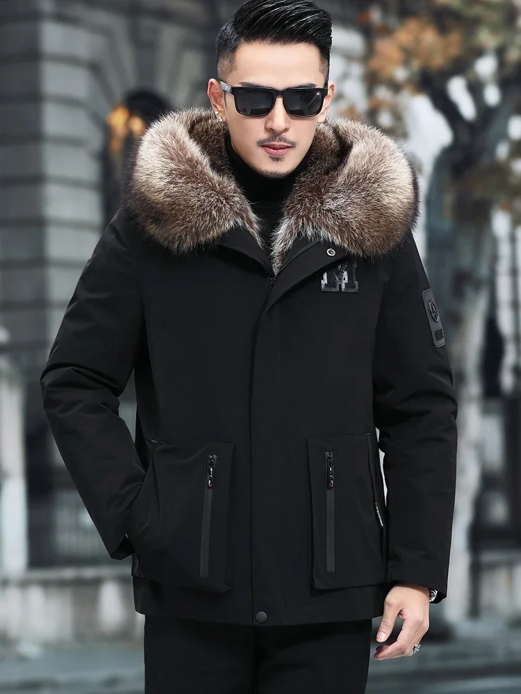 AYUNSUE-Parka en Fourrure Épaisse pour Homme, Veste Doublure en Fourrure de Raton Laveur, Manteau Chaud, Vestes Comband Courtes, SGG Casprogressif, Vêtements d'Hiver