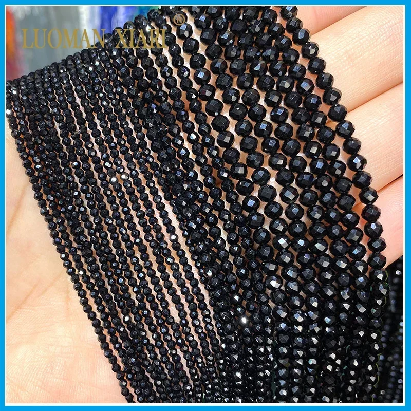 Wholesale Natural Stone Beads Faceted Black Onyx Round Loose Spacer Beads For Jewelry Making DIY Bracelet Necklace 2MM 3MM 4MM