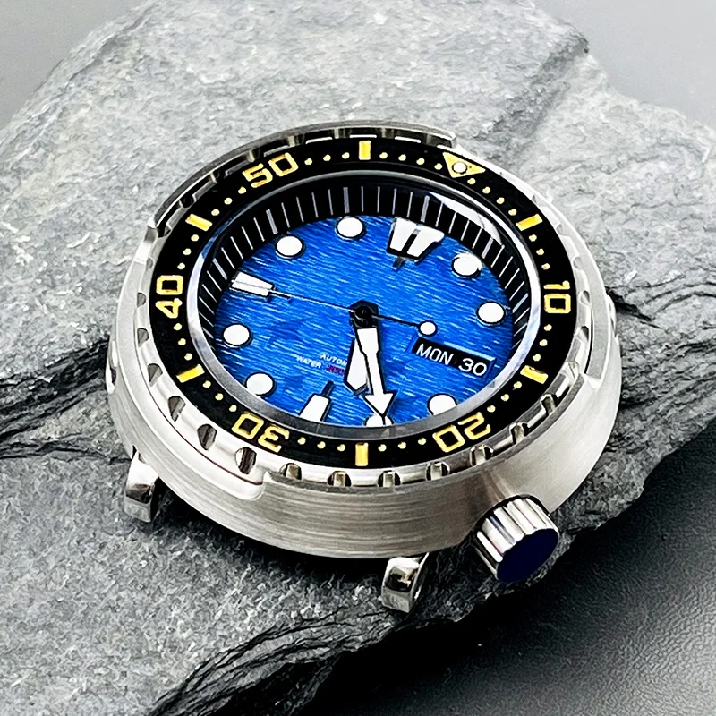 47mm Automatic Mechanical Watch NH36 Movement Tuna Can Style Wristwatch C3 Luminous Dial Steel Bezel Insert 30ATM Diving Watch