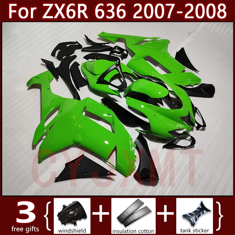 

ABS Motorcycle Fairings Kits for Kawasaki Ninja ZX 6R 636 2007 2008 Bodywork Fairing Set ZX6R636 07 08 Custom Black Green Cover