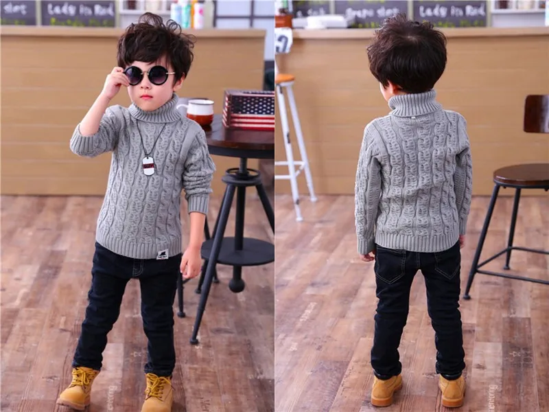 PHILOLOGY Plush inside pure color winter boy girl kid thick Knitted turtleneck shirts solid high collar pullover fluff sweater