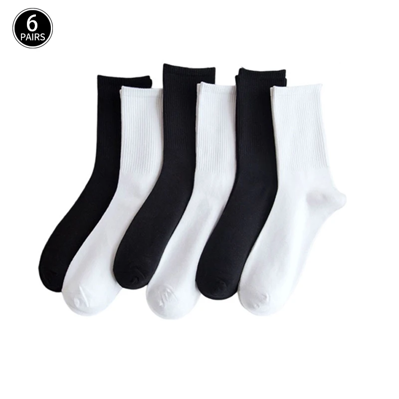 6 Pairs of Men\'s and Women\'s Same Style Casual Simplicity Solid Tube Socks Comfortable and Versatile Suitable for Daily Leisure