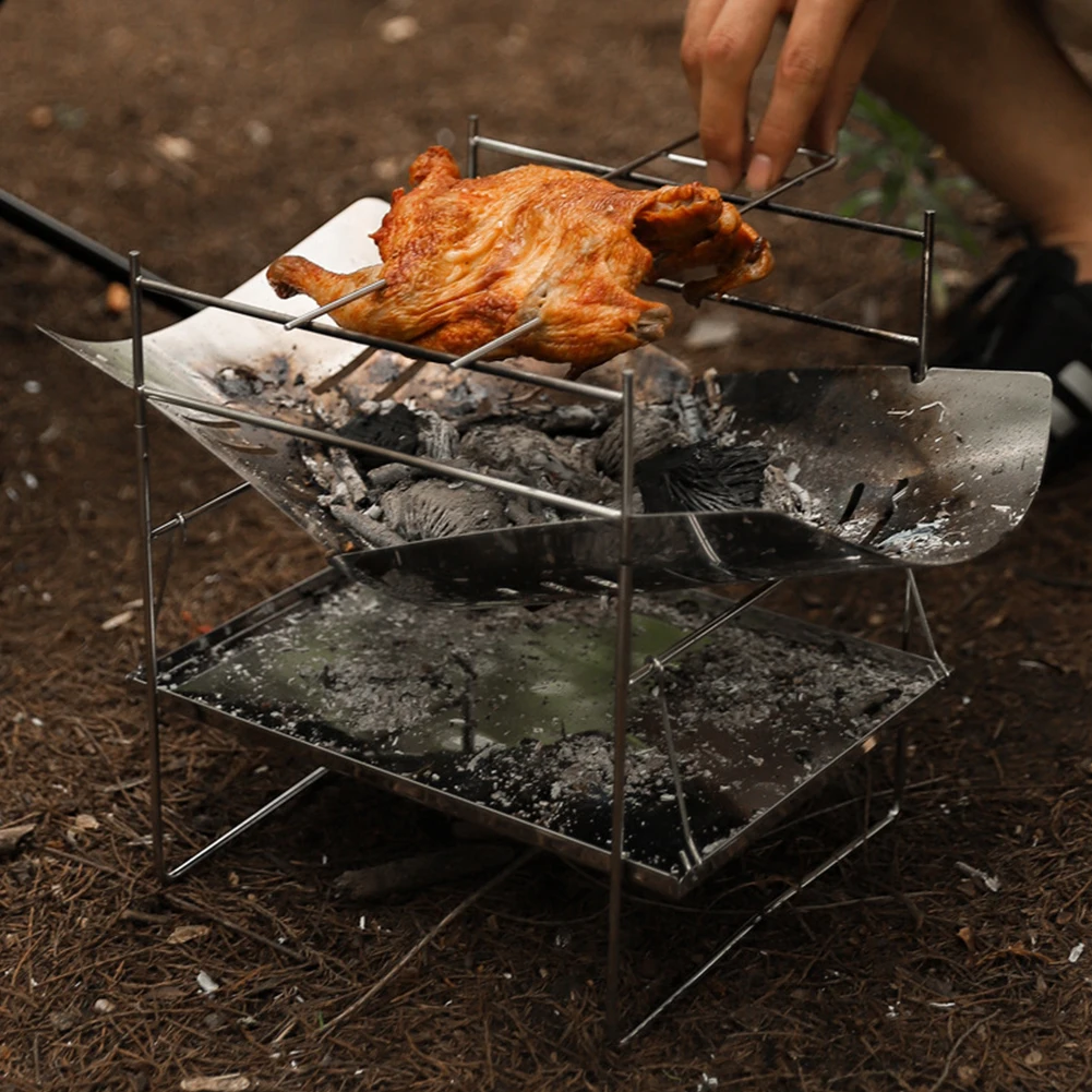 キャンプ用bbqグリル-ポータブルキャンプファイヤーグリル-折りたたみ式キャンプファイヤーピット-ステンレス製屋外ウッドバーナー-屋外裏庭用