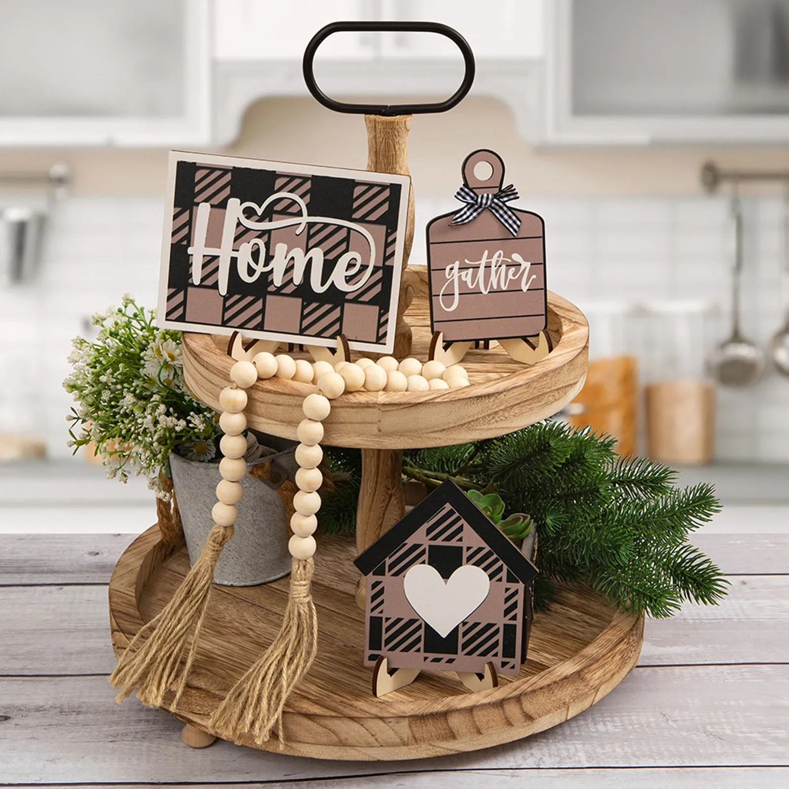 Домик с логотипом сельской фермы, многослойный поднос, украшение, деревянный артефакт, настольный декоративный набор, деревенский фермерский стиль