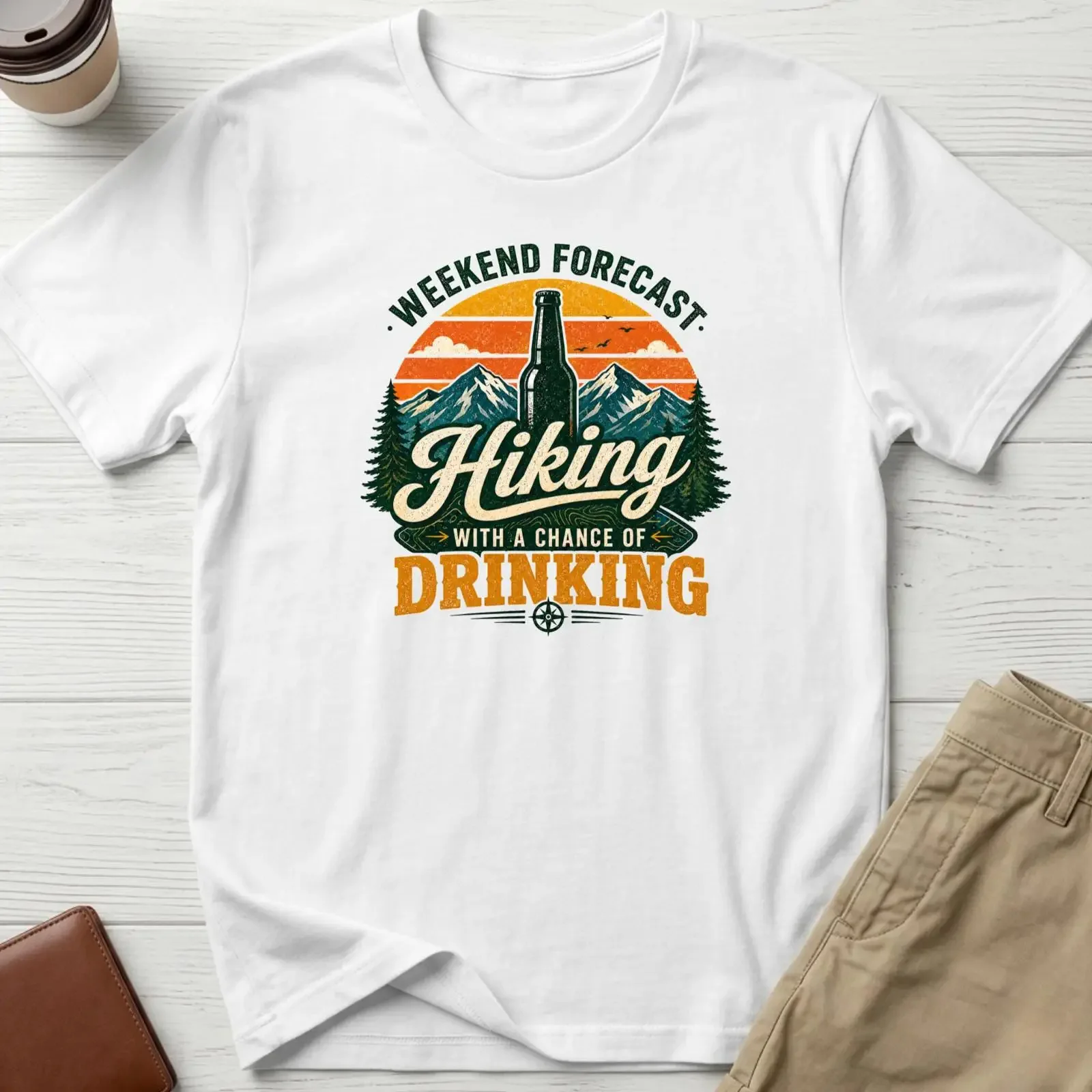 Weekend Forecast Hiking With A Chance Of Drinking T Shirt Funny Hiker Beer Lover Camping Outdoor Adventure vintage Washed