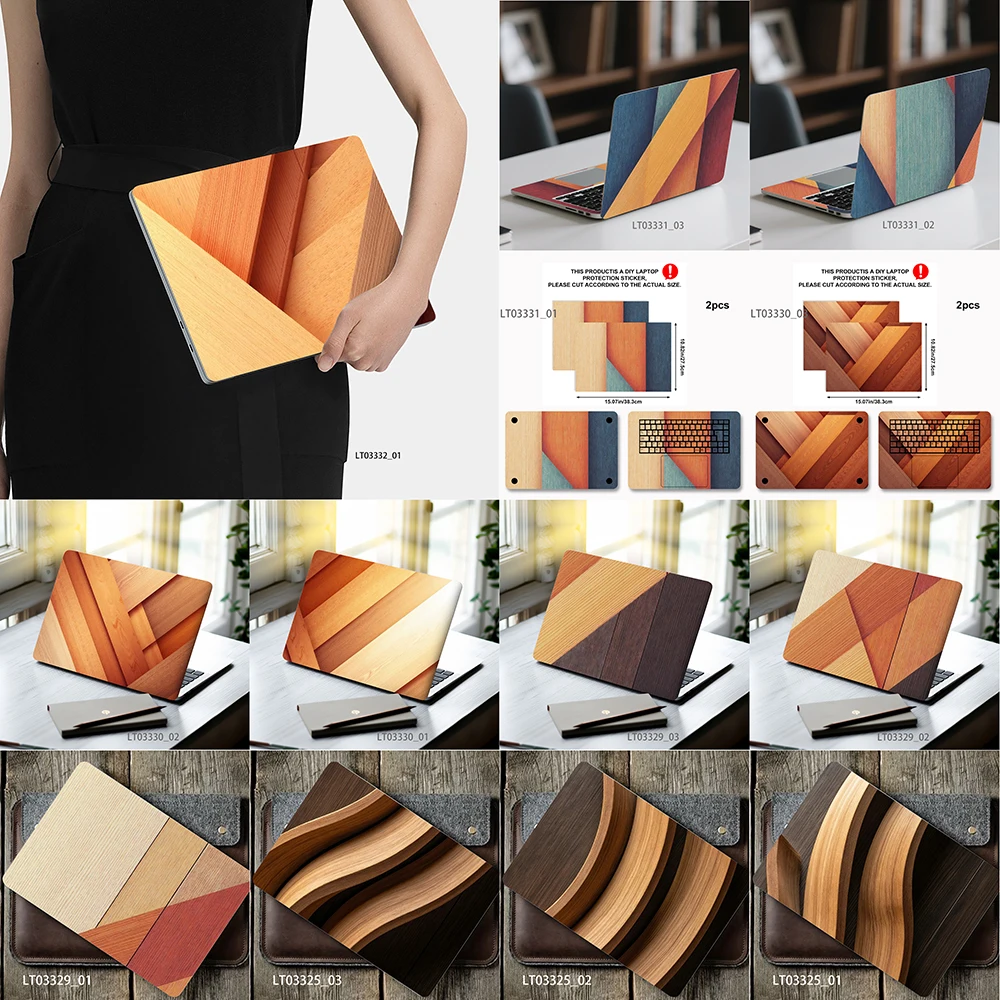 Colorful Wood Geometric Laptop Skin Sticker, Waterproof Vinyl Decal for 12-17 inch MacBook HP Lenovo Dell Notebook