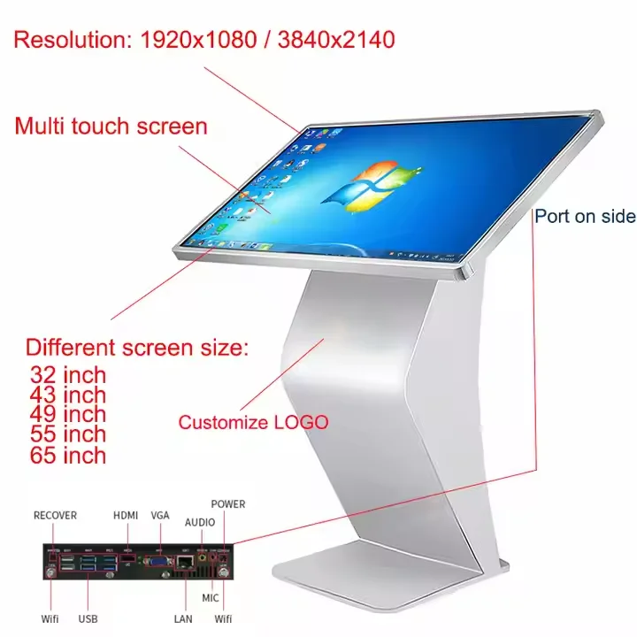 Shopping Mall 55 Inch Indoor Advertising Player Touch Screen Interactive Self Service Information Kiosk