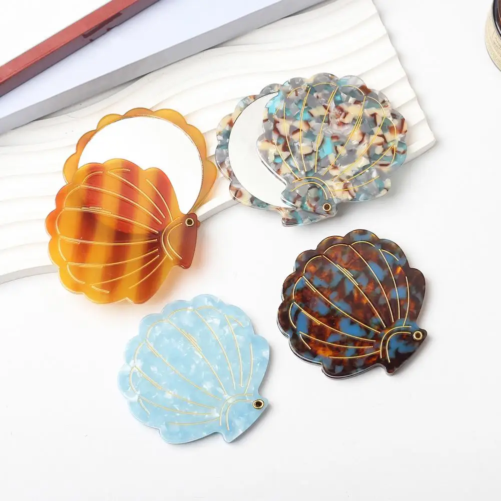 مرآة مكياج قابلة للطي على شكل صدفة، مرآة جيب بتصميم لطيف للنساء والفتيات، مرآة لمستحضرات التجميل المحمولة الأساسية للسفر