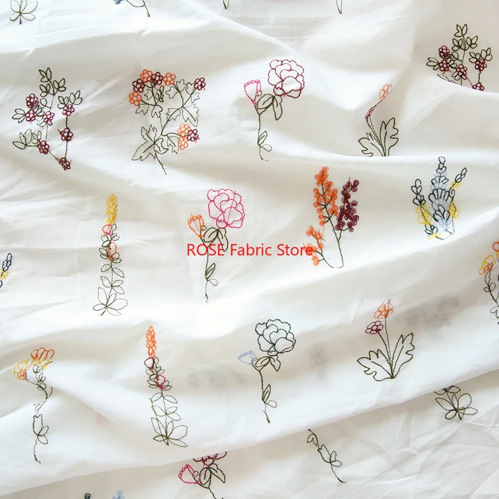 

Colorful flower Embroidered Cotton Fabric for skirts, Gown, dress, blouse, tops, costumes design, Summer Dress