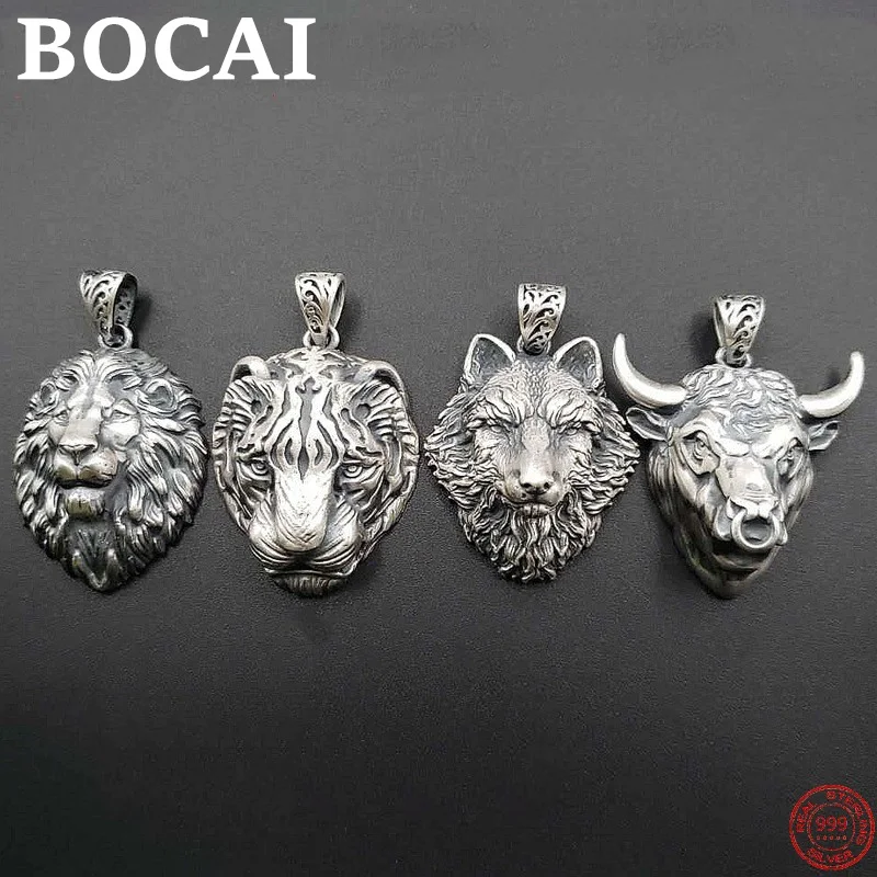 

BOCAI S999 Sterling Silver Pendants for Women Men New Fashion Lion Catle Wolf Tiger Heads Argentum Amulet Jewelry Free Shipping