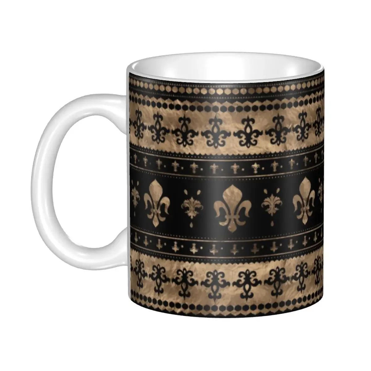 Luxury Black And Gold Fleur De Lys Coffee Mug DIY Customized Lily Floral Fleur-de-Lis Ceramic Tea Milk Mug