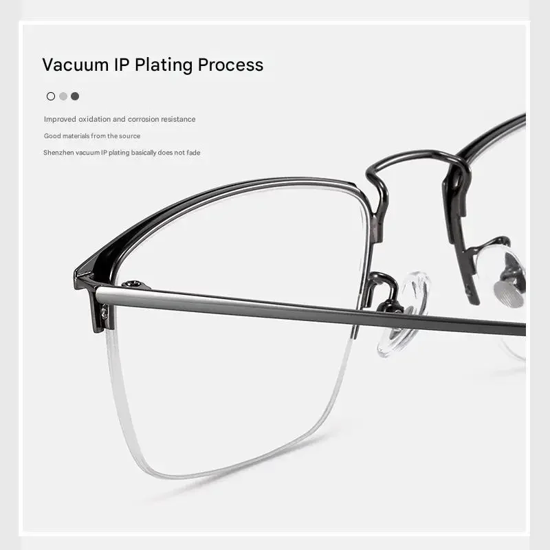 エンティティビジネスハーフリムスタイル金属合金男性眼鏡処方眼鏡ブランドデザイナー光学眼鏡