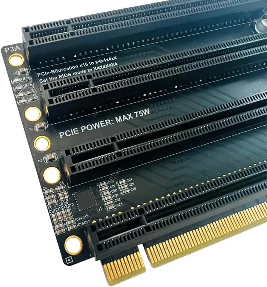 PCIe-Bifurcation x16 to x4x4x4x4 Expansion Card PCI-E PCI-Express 3.0 x16 1 to 4 Gen3 Adapter Card SATA Power Port Split Card
