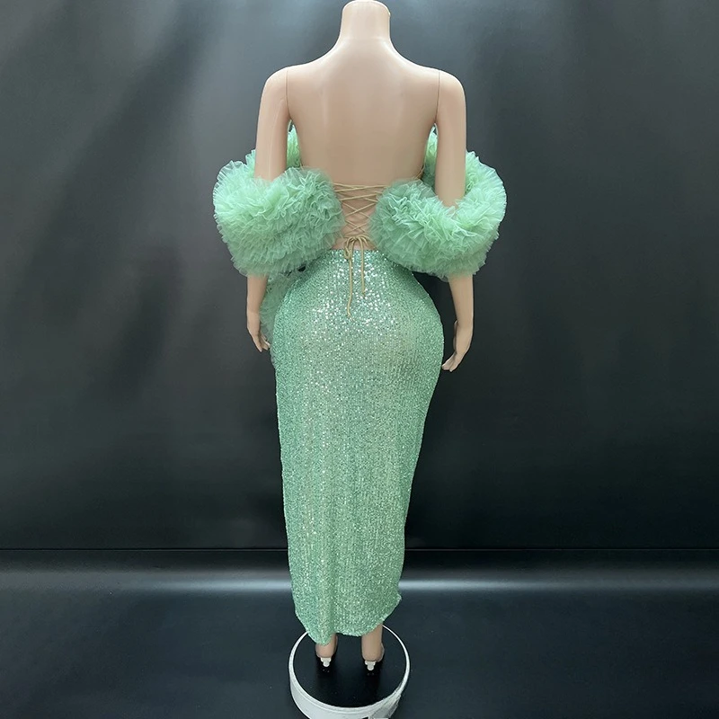 Nicchia verde malachite gonna tutu in rete avvolta sul seno di fascia alta festa di compleanno studio fotografico luce abito di lusso gonna abiti lunghi