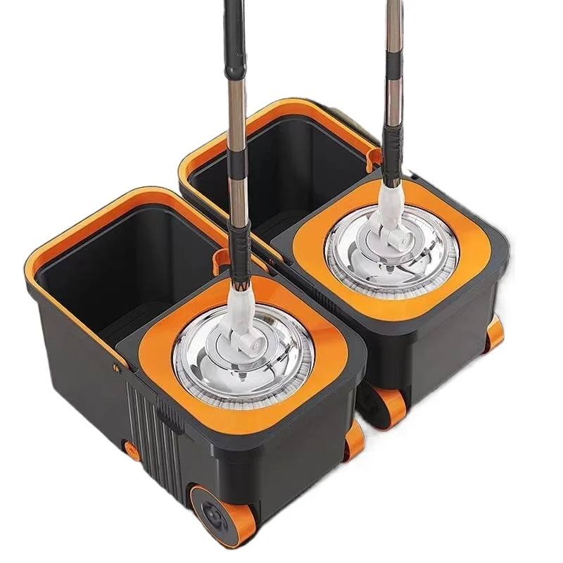 Upgraded Thick Mop for Home Use with Self-Wringing Rotating Mechanism and Bucket Set for Easy Cleaning Mop Pad Included for