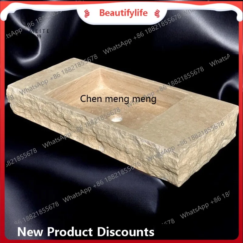 

B67 Wabi Sansan natural travertine wash basin light luxury broken bathroom washstand rectangular outdoor courtyard