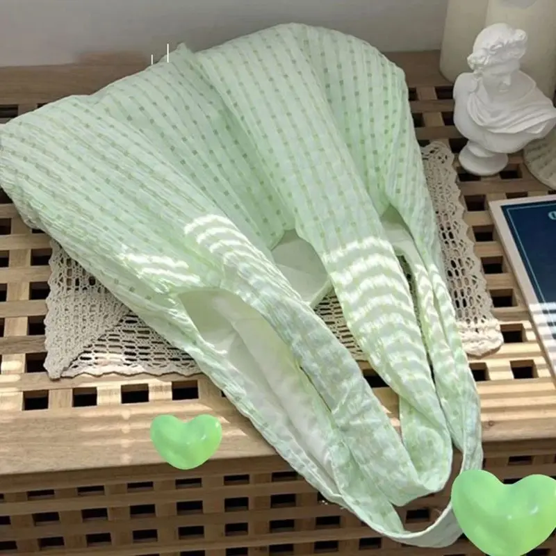 Bolso de lona a cuadros verde menta, pequeño bolso de hombro fresco, bolso de hadas versátil artístico de color caramelo, bolso informal ligero