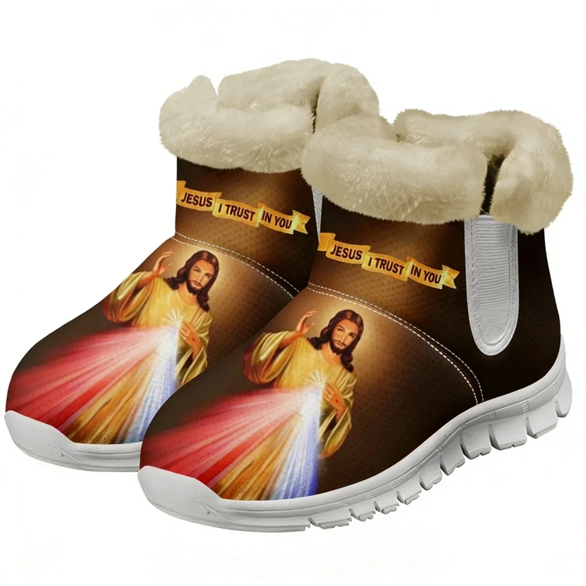 Botas de nieve con estampado de cruz de Jesús, religión cristiana, para hombre, mujer, adolescente, zapatos deportivos casuales personalizados que mantienen el calor