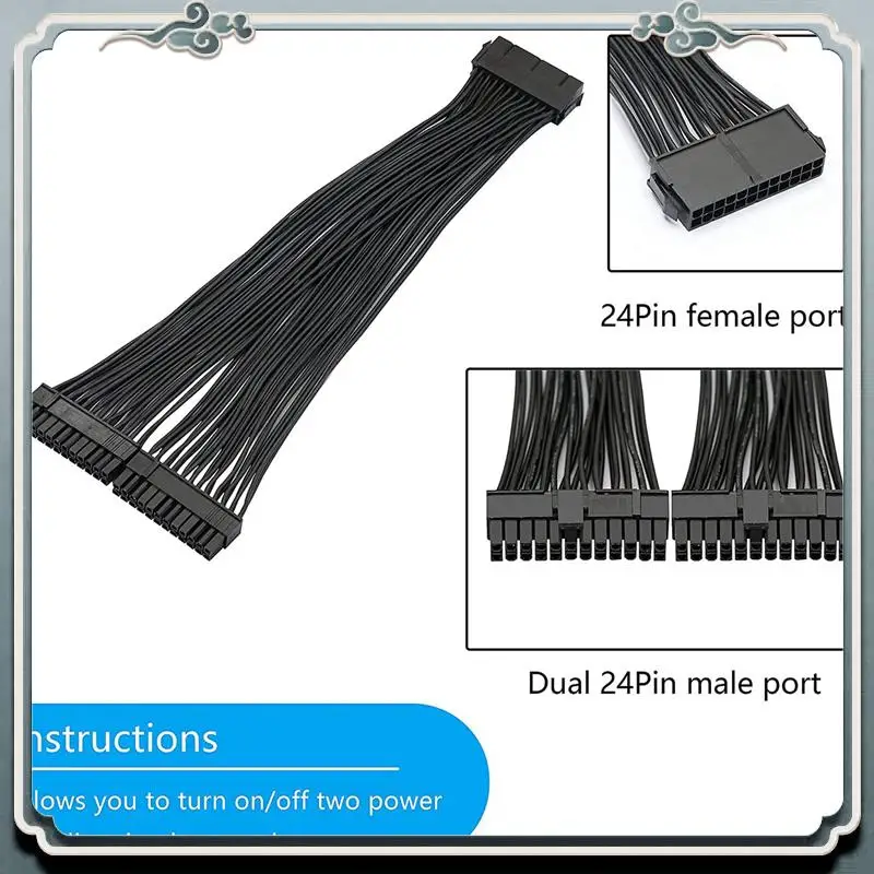 Premium 2X Dual PSU Power Supply 24-Pin ATX Motherboard Splitter Cable,24Pin(20+4) For ATX Motherboard Extension Cable