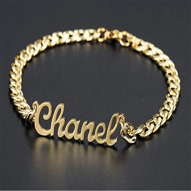 Pulsera personalizada con nombre para hombre y mujer, brazalete de acero inoxidable, joyería Punk, regalo de moda