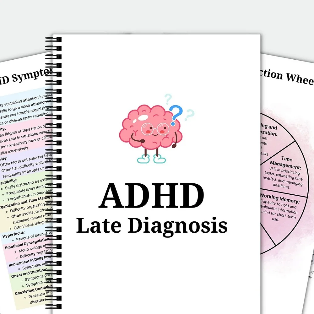 ADHD Late Diagnosis Planner Workbooks with Brain Illustration Cover pro Tools for Overcoming Procrastination And Problem Solving
