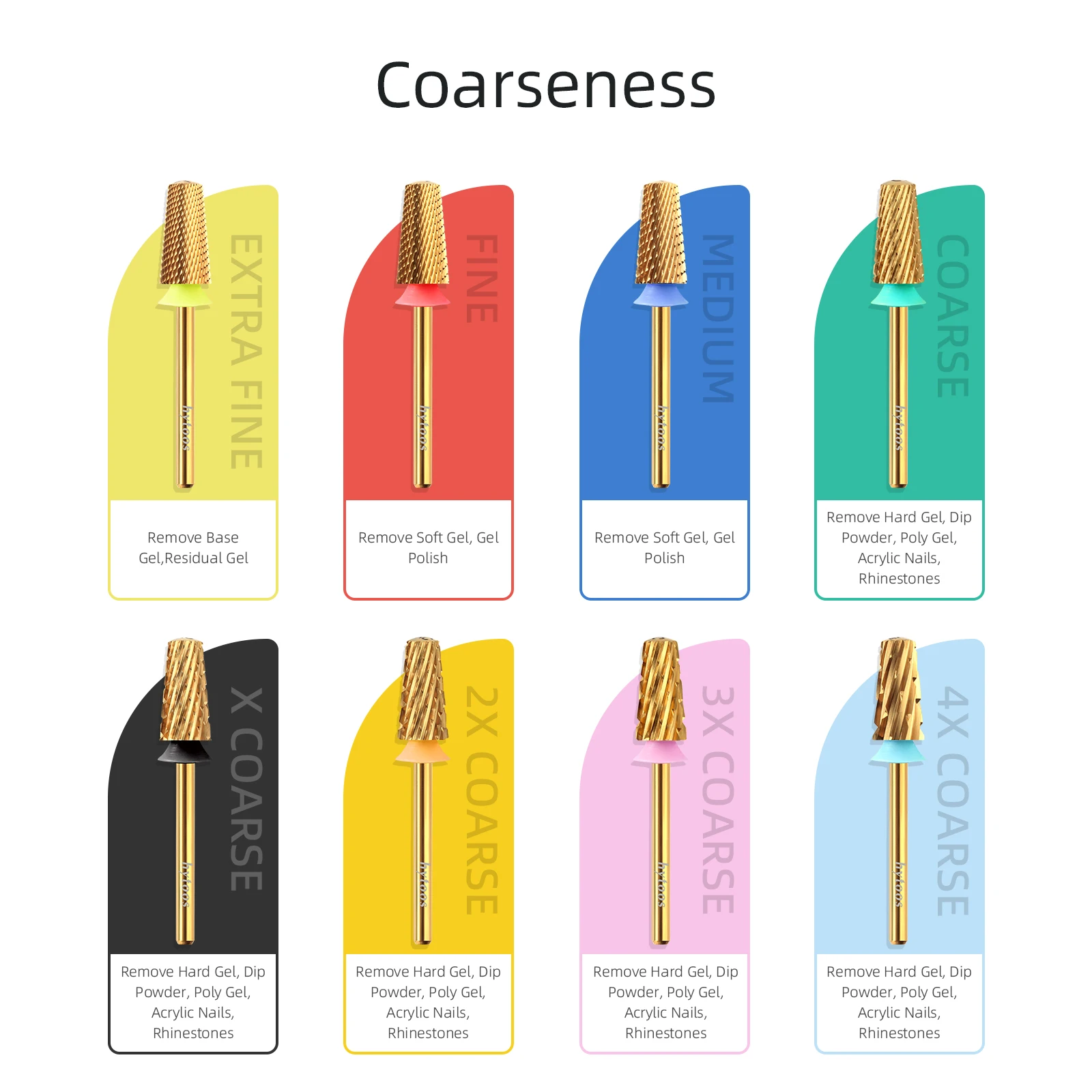 HYTOOS-brocas cónicas de seguridad de titanio para uñas, barril superior liso, broca de carburo, eliminación de Gel, herramienta de accesorios para taladros eléctricos