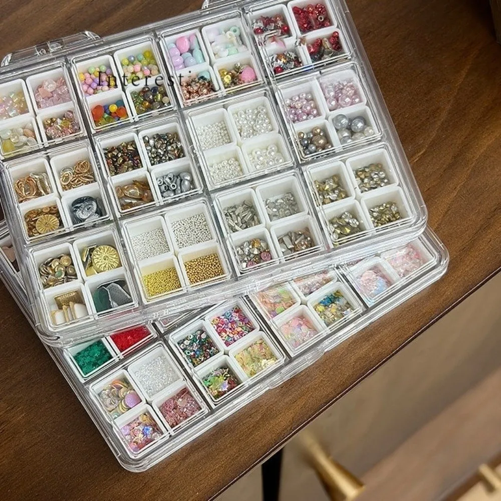 48 Grids Nail Accessories Storage Box Big Size Transparent Jewelry Earrings Display Box Stackable Four Grid