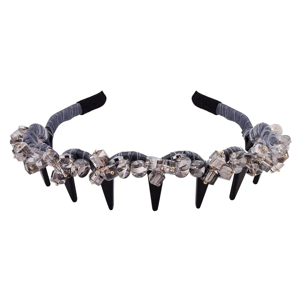 

Free Shipping Slim Gray Braided Headband for Women, Minimal Crystal Hair Accessory, Elegant Everyday Styling