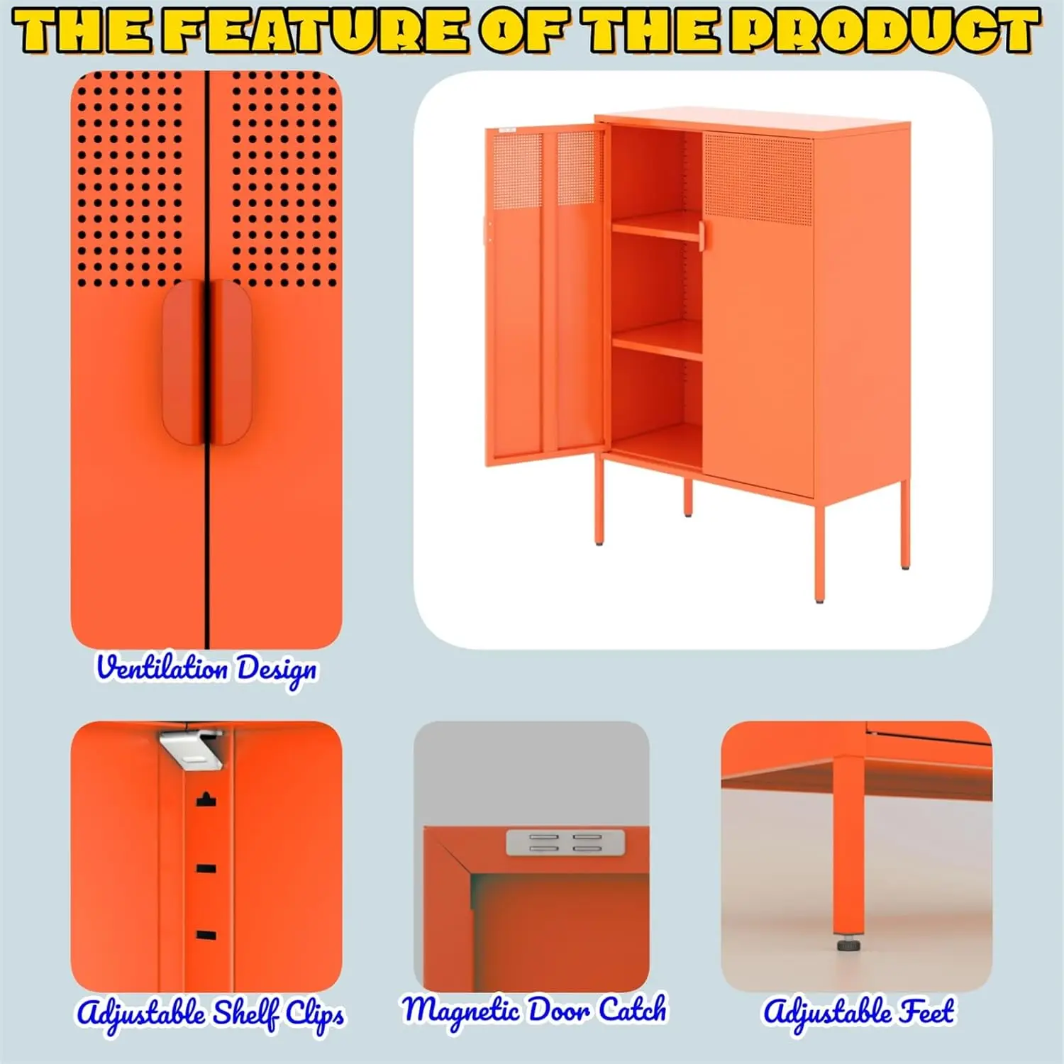 Steel Storage Cabinet, Adjustable Laminate, Side Cabinet, Shoe Cabinet, Orange Cabinet Dining Side Cabinet Wine Cabinet Living