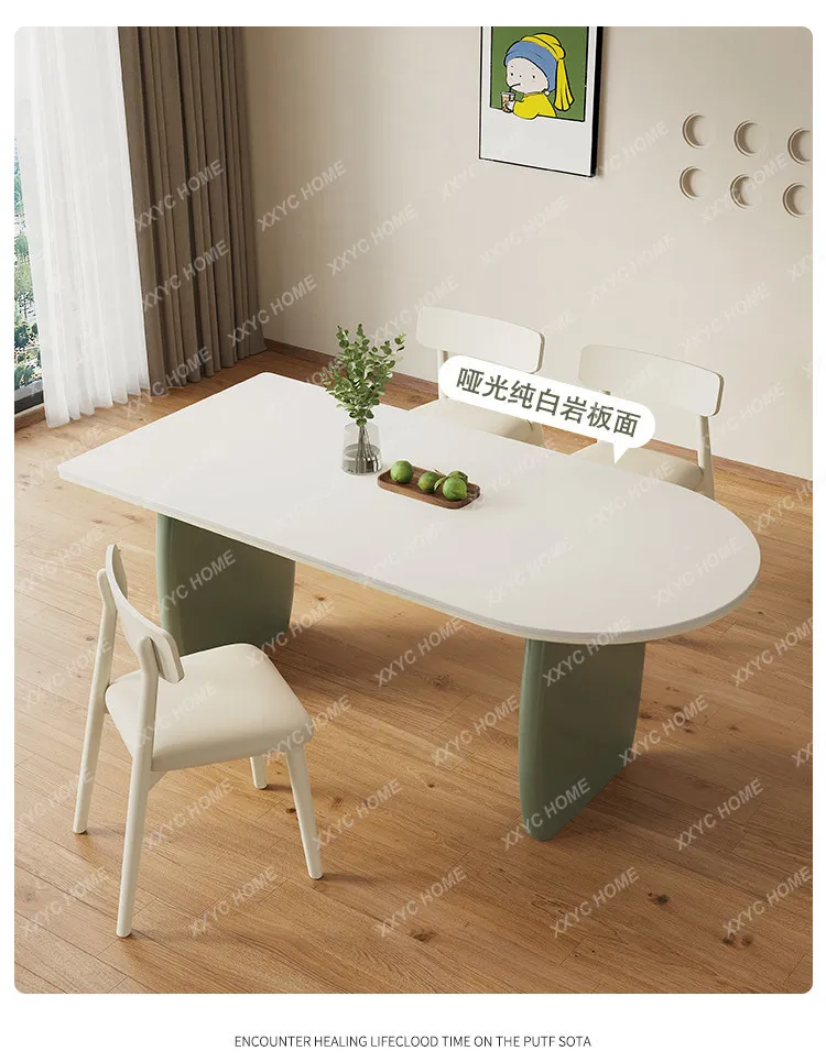 

Cream wind small fresh dark green pure white restaurant solid wood dining table