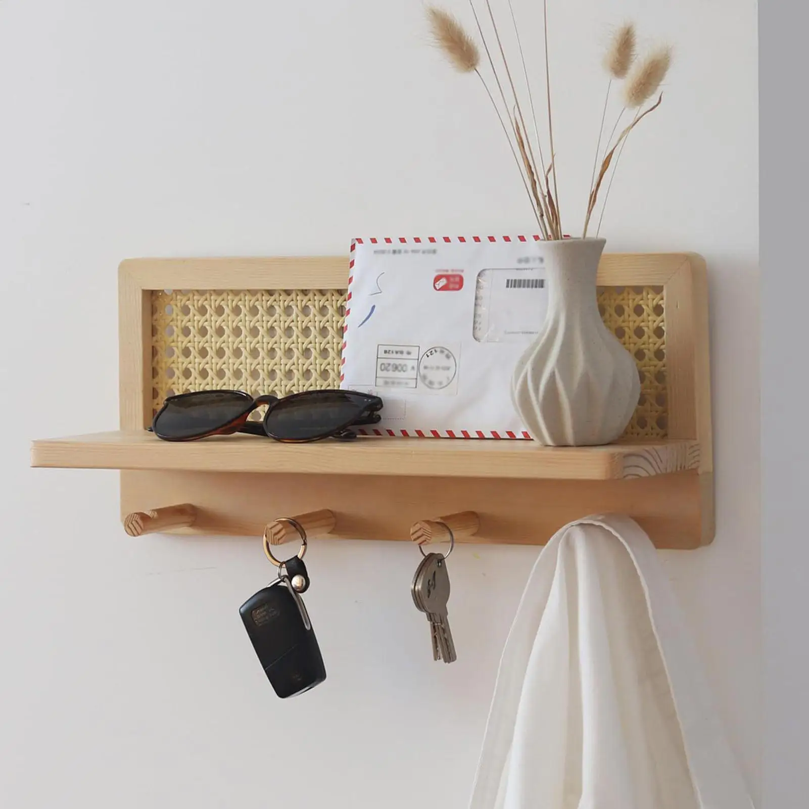 Wandregal mit Haken, Holz-Wandhakenleiste, Bauernhaus-Dekoration, Rustikaler Wandorganizer, Kinderzimmer-Bücherregal mit Haken für