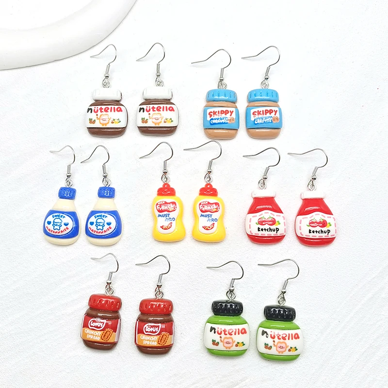 Resin Simulation Sauce Bottle Food Drop Earrings Cartoon Creative Funny Ketchup Chocolate Pendant Eardrops Women Gift Jewelry