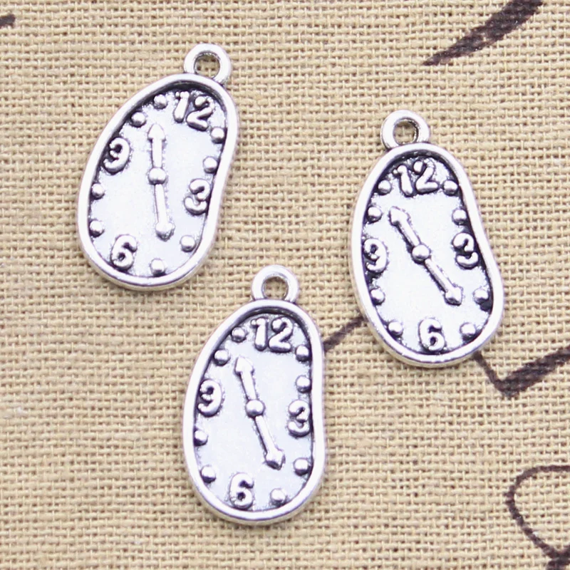 15pcs Charms Time Clock Watch 23x13mm Antique Silver Color Pendants Making DIY Handmade Tibetan Finding Jewelry