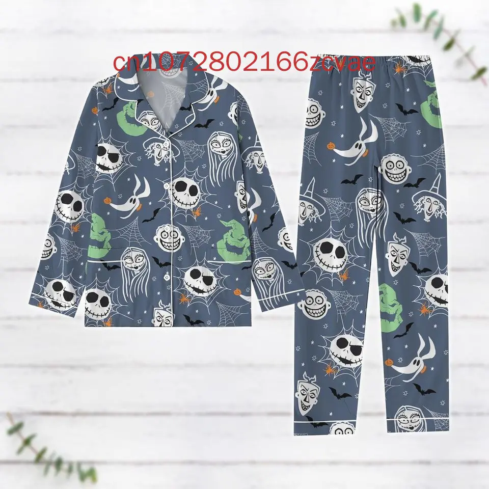 New Christmas Jack And Sally Long Sleeve Pants Two-piece Set Women\'s Pajamas Women\'s Cartoon Pajamas Pants Set