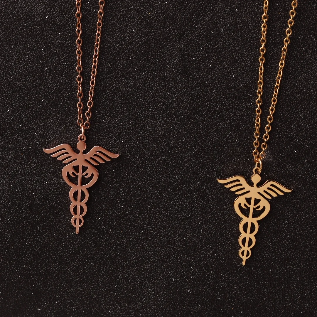 Staff Of Asclepius Pendant Necklace Scepter Stainless Steel Caduceus Pendant Medical Jewelry Doctor Nurse Graduation Gifts