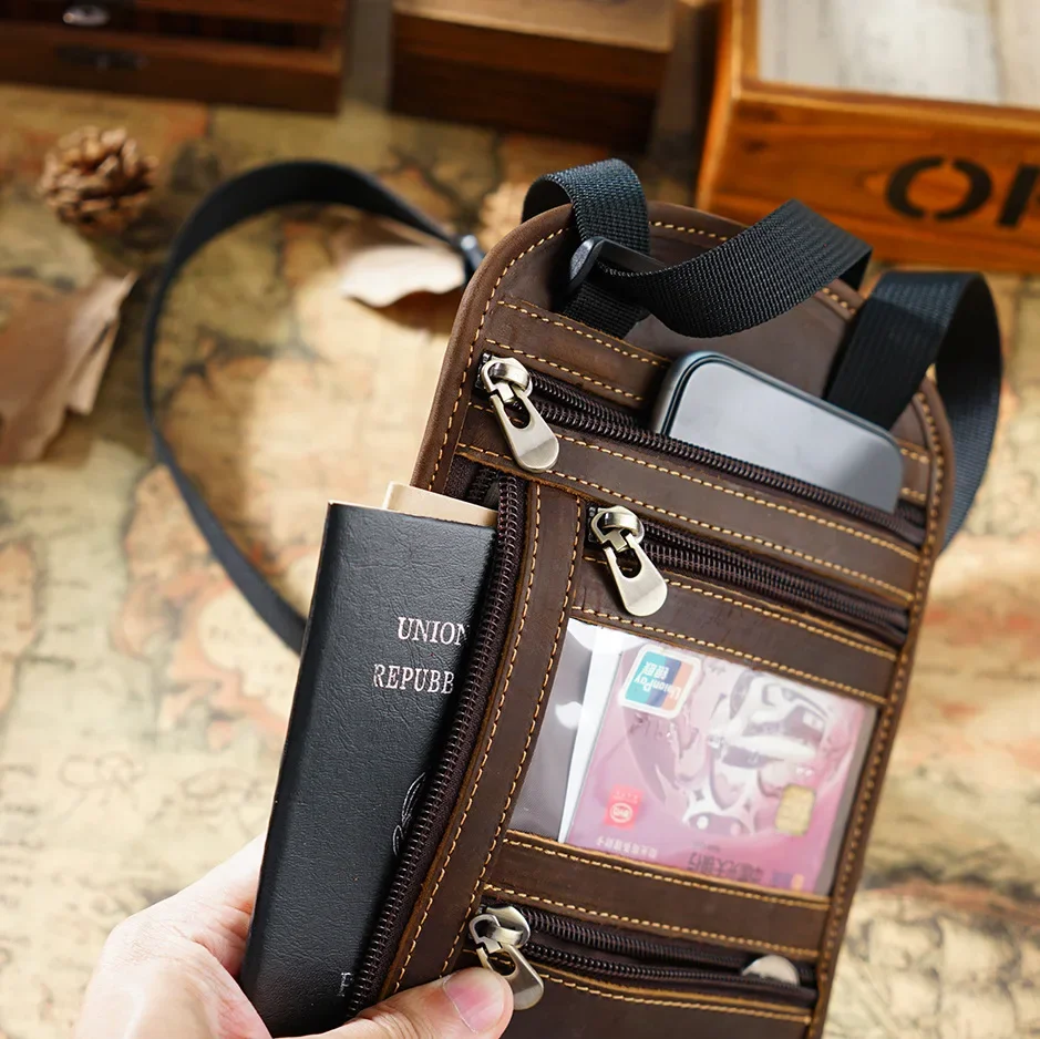 Genuine Leather Multifunctional RFID Passport Bag Case Retro Hanging Type Driver License protective Cover Cards Storage Bag Box