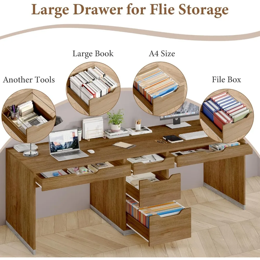 مكتب كمبيوتر مزدوج الشخص بطول إضافي 78 بوصة مع 5 أدراج لمساحة العمل المشتركة والتخزين #5