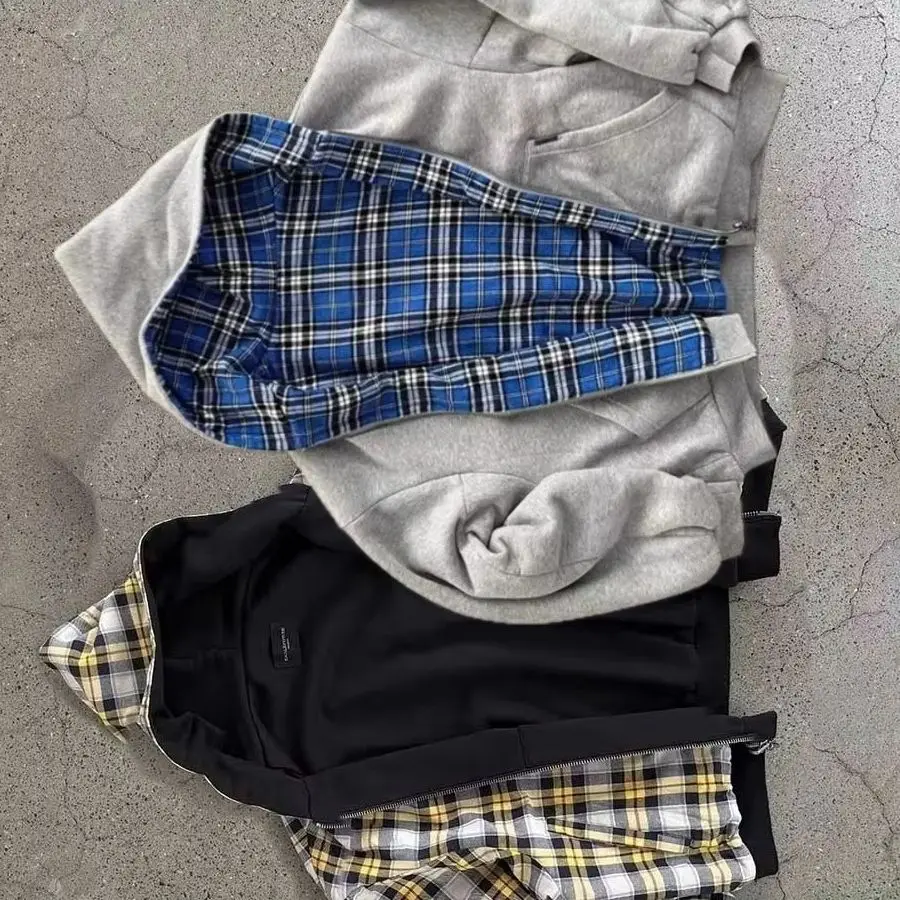 Korean Fashion Simple Gray Double Sided Oversized Zipper Hoodie Women Y2K New Harajuku Gothic Casual Joker Couple Sweatshirt