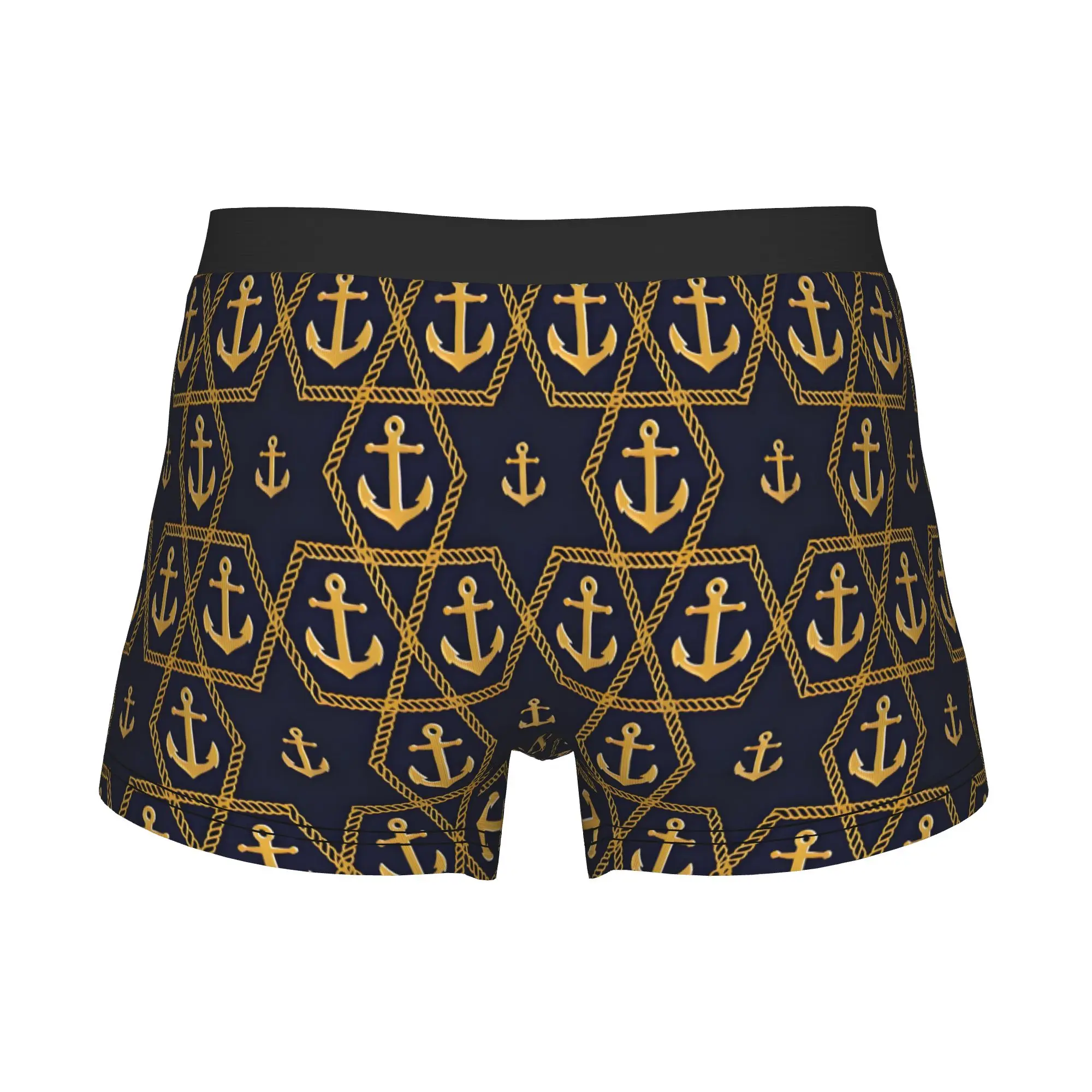 Lattice Nautical Boxers Shorts Men Gold Anchor Rope Briefs Underwear Fashion Underpants