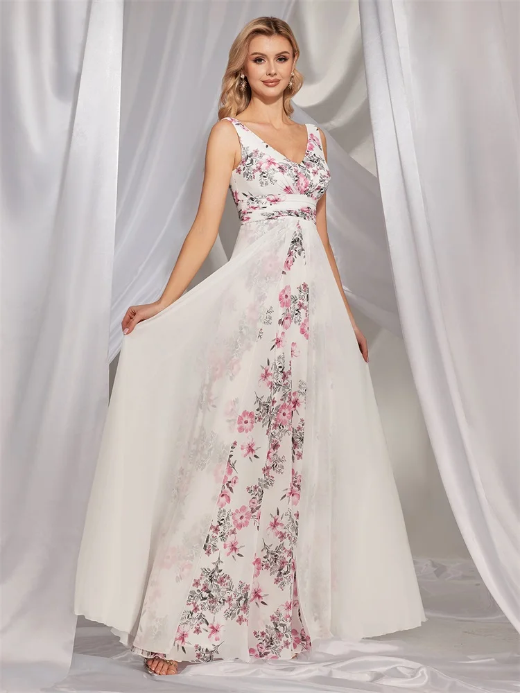 XUIBOL Luxury Chiffon Printing White Backless Evening Dresses long 2024 Women Dress Wedding Bridesmaid Party Prom Cocktail Gowns