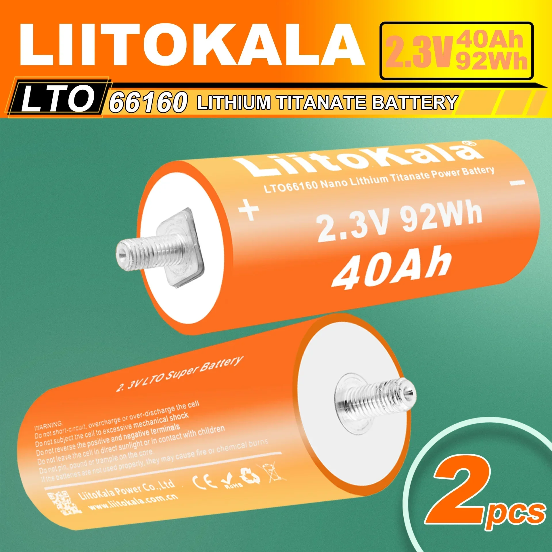 2.3V LTO 66160 40Ah lithium titanate battery with low temperature resistance is suitable for electric high rate starter power