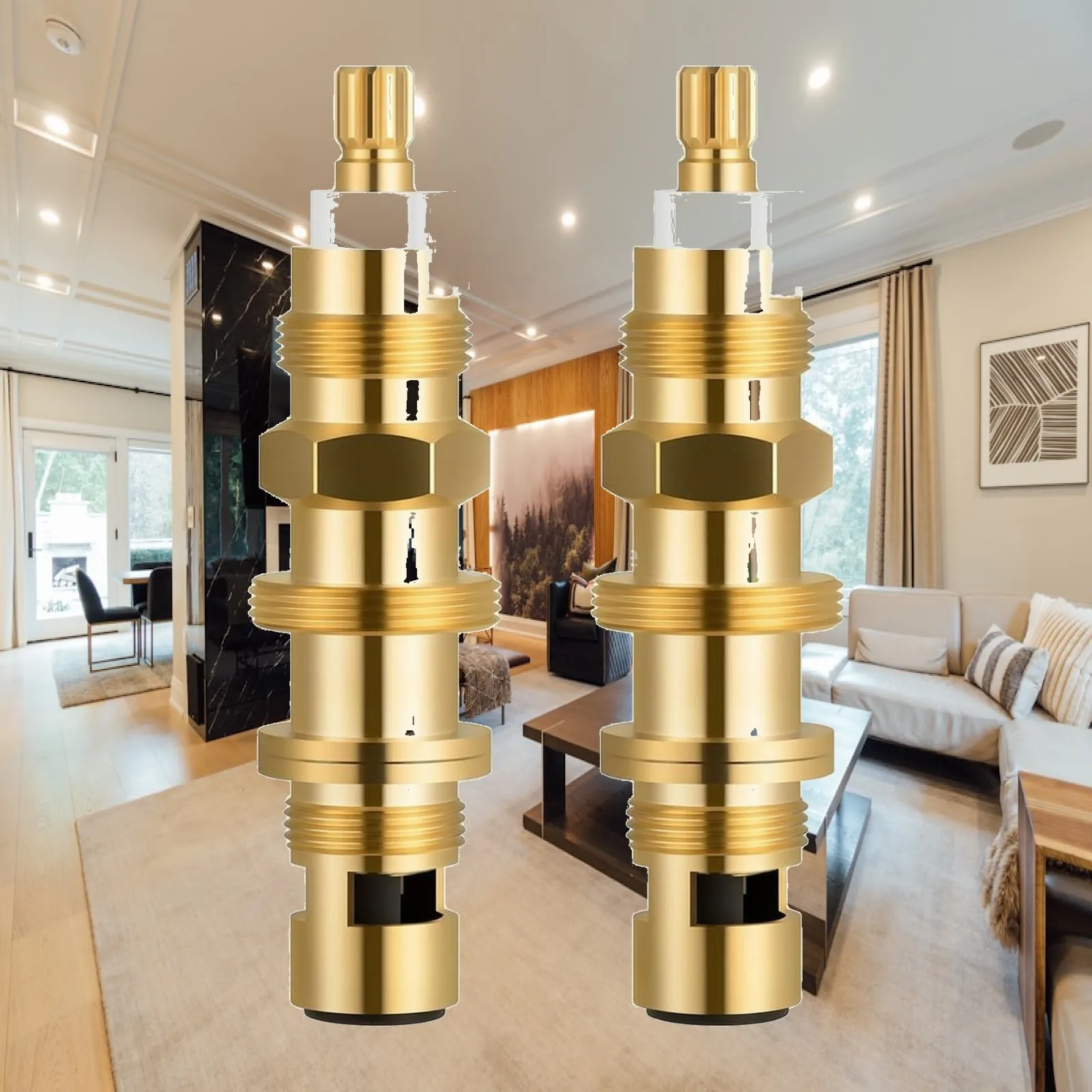 2 Piece Universal Shower Valve for Ceramic Disc Mixer Repair with Hexagonal Stem and Threaded Body