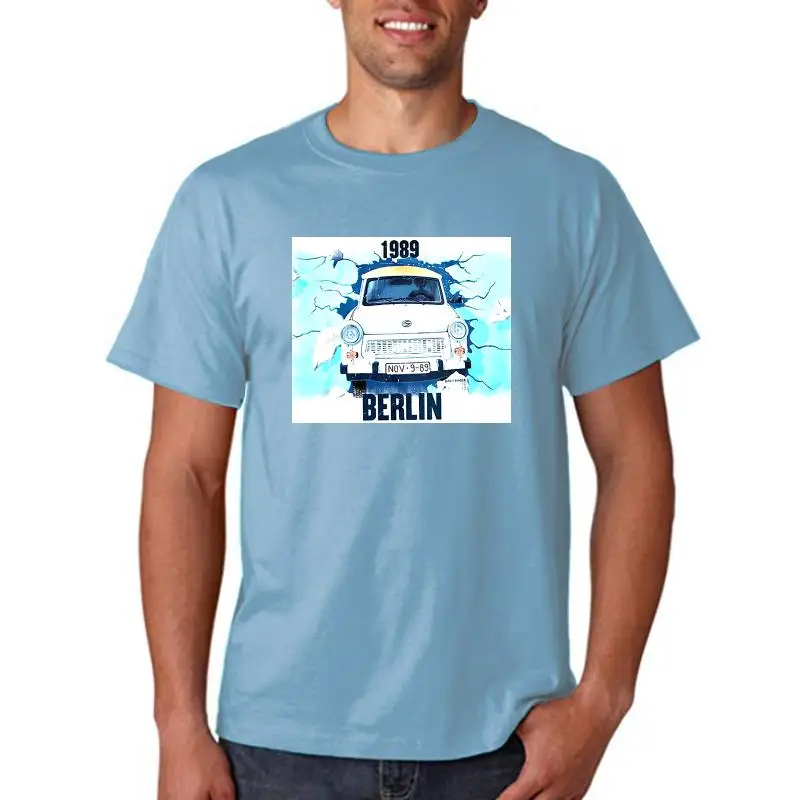 Summer Men Tee Shirt Berlin wall T-Shirt 1989 fall of the wall Trabant classic East German car shir Custom Made T-shirt