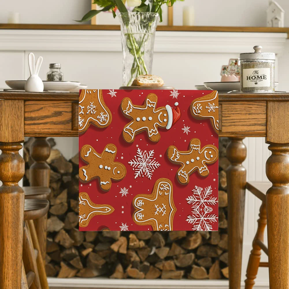 Christmas Gingerbread Candy Cookie Snowflake Table Runners Dresser Table Decor Reusable Kitchen Dining Table Runner Party Decor