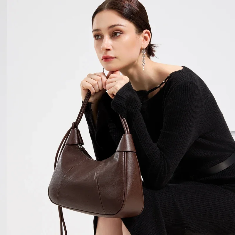 Women Genuine Leather Crossbody Bag Underarm Purse Soft Retro Ladies Office Female Commuter Refined Versatile Classic Chic 2026