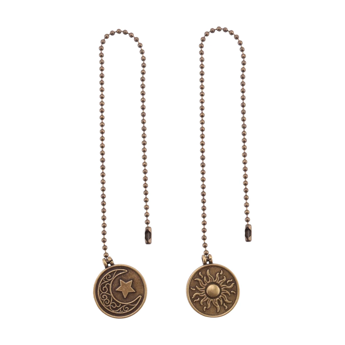 

B45C 2Pcs Ceiling Fan Pull Chain Set Sun & Moon Pattern Pull Chains Extension Copper Beaded Ball Fan Pull Chain with Ornament