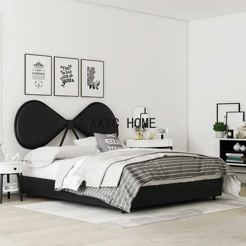 Fashion Pink Bow Internet Celebrity Bed Princess Bed Bedroom Soft Pack Bed