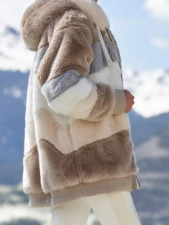Damen-Fleecejacke mit Kapuze und Reißverschluss, dick, warm, mit Sherpa-Futter, Oversize-Mantel, lässige Winteroberbekleidung mit Taschen für Herbst und kalte Tage – Detail 17