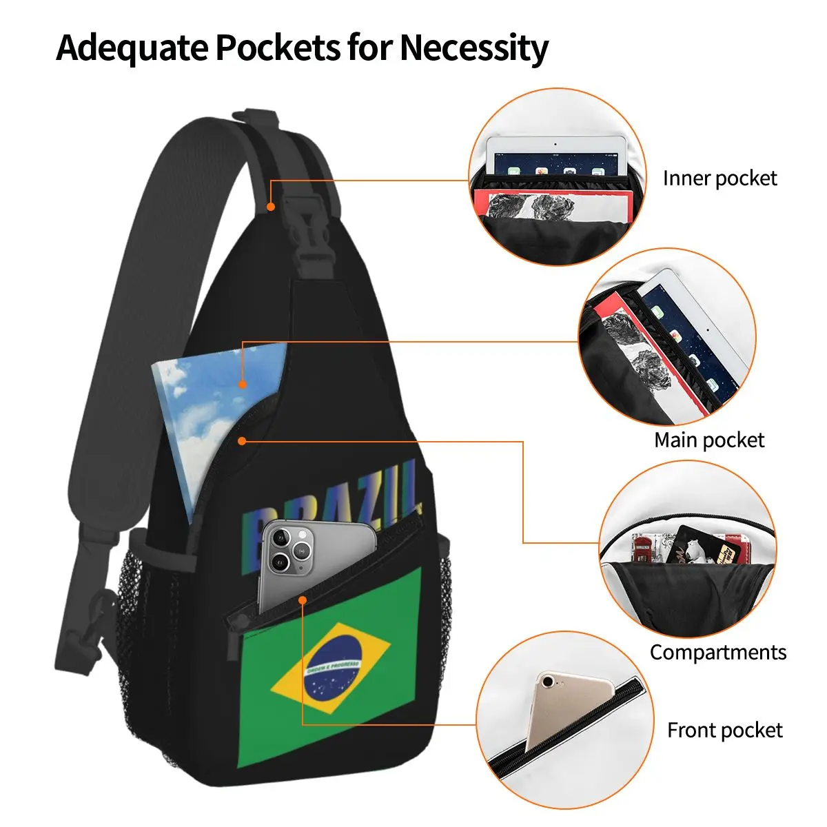 Brazil Flag For Fans Chest Bag Men Sling Crossbody Backpack Chest Bag Travel Hiking Daypack Shoulder Bag