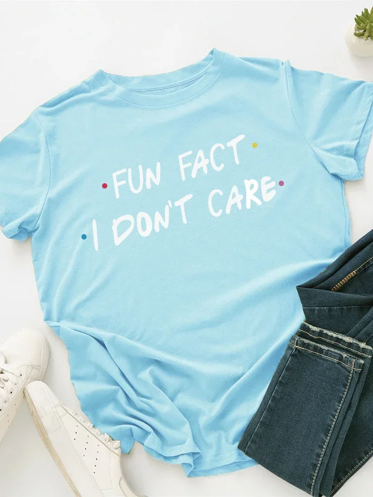 متعة حقيقة أنا لا أهتم رسالة طباعة المرأة تي شيرت قصير الأكمام س الرقبة فضفاضة المرأة التي شيرت السيدات تي شيرت بلايز Camisetas Mujer #2